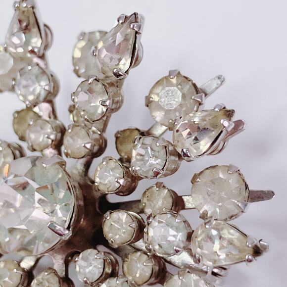 VTG 50s 60s Rhinestone Starburst Brooch Silver Tone Mid Century Pin - Picture 6 of 10